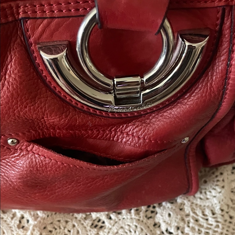 b. makowsky Red Leather Shoulder Bag with Silver Hardware - Picture 3 of 8